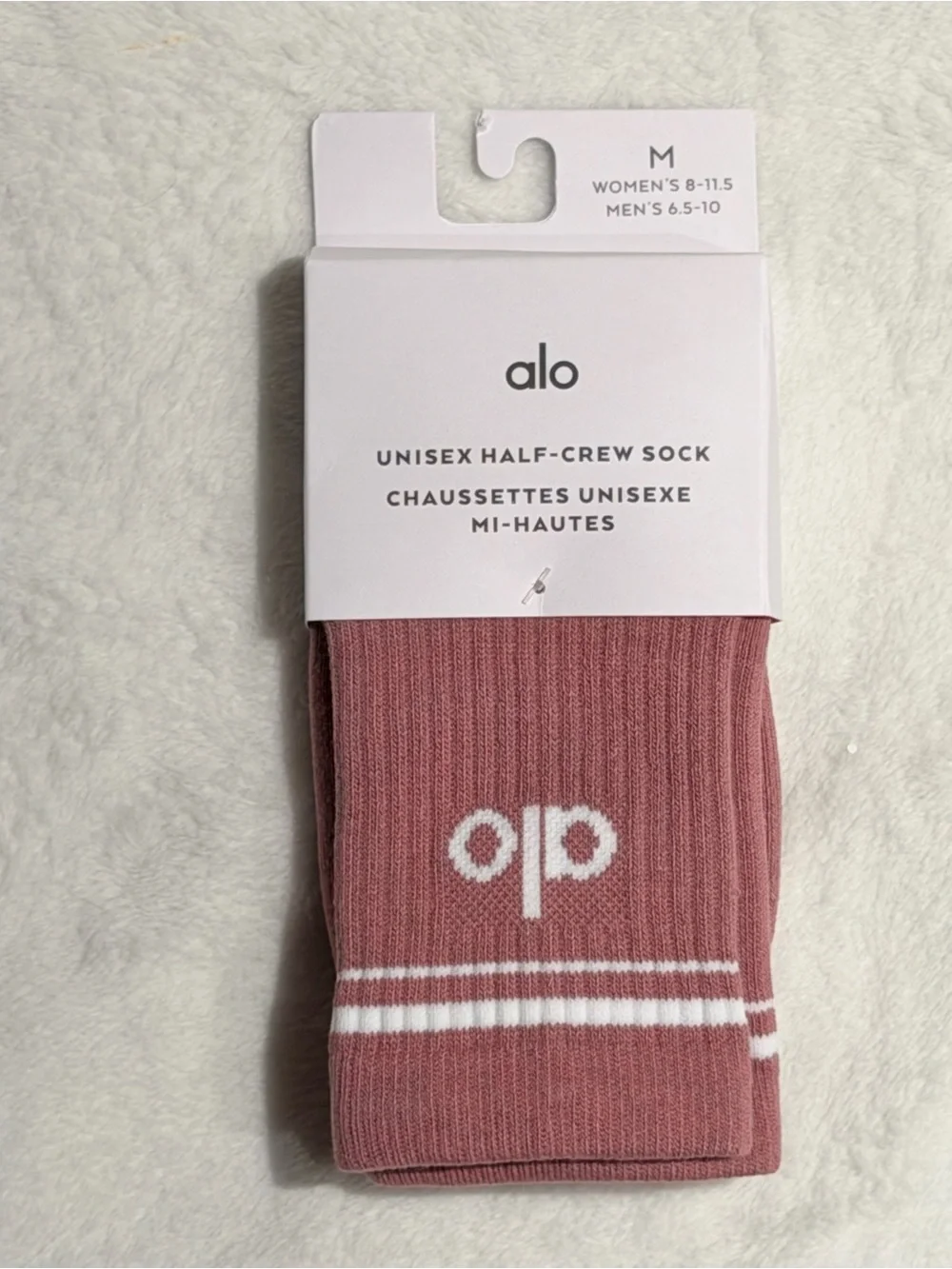 ALO Yoga unisex Crew Socks in Smokey Quartz with White Stripe